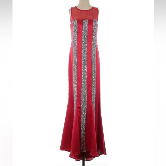 Scala Ashley Lauren Silk Couture Red Sequined Floor Length Evening Gown Size 0 - Picture 1 of 7